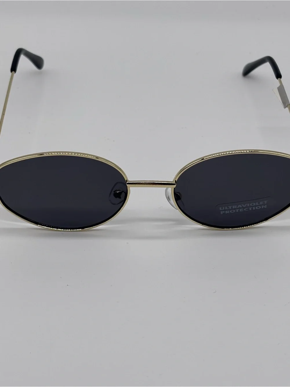 Retro Gold Oval Wireframe Sunglasses with Black Lenses